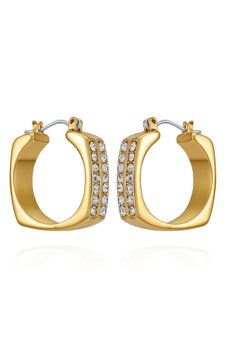 Vince Camuto Crystal Hoop Earrings, Alternate, color, Gold