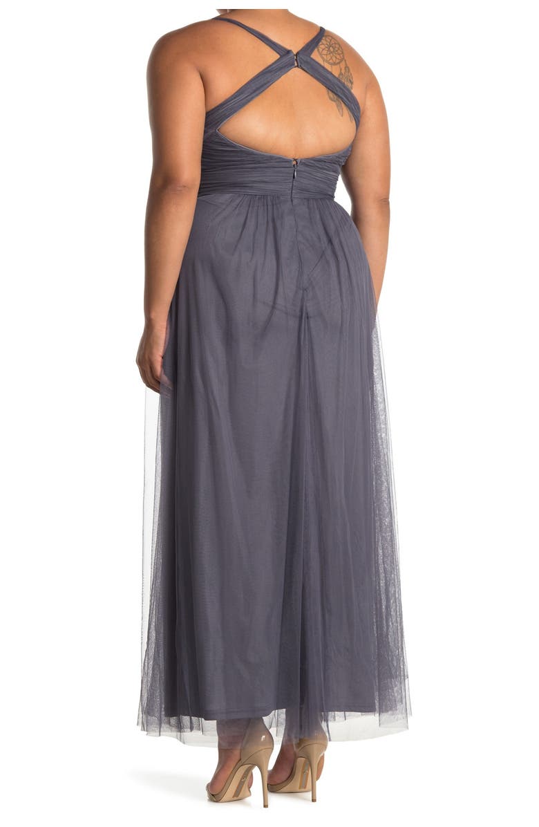 #Levkoff Crisscross Strap Tulle A-Line Gown, Alternate, color,