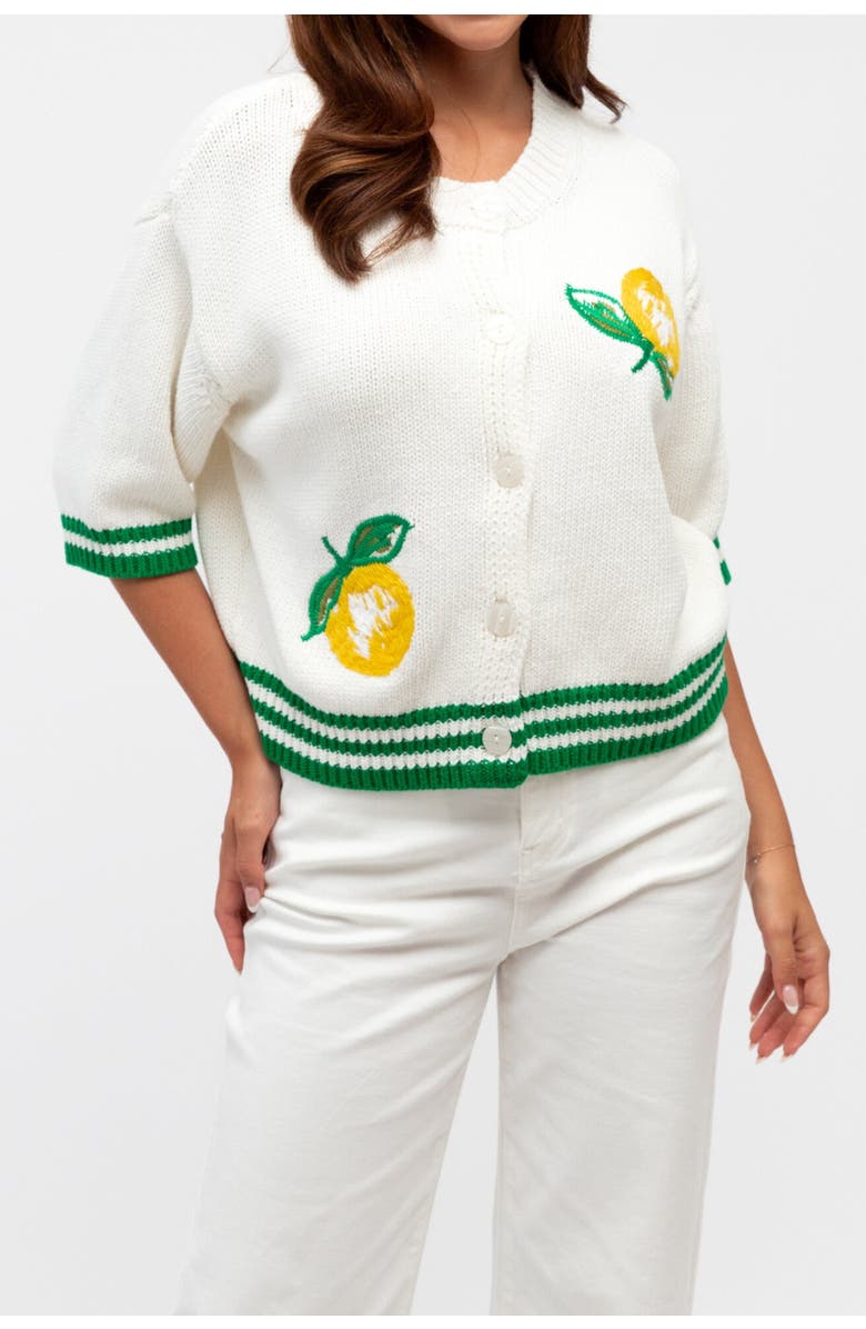 Label of Love Embroidered Lemon Cardigan, Alternate, color, White