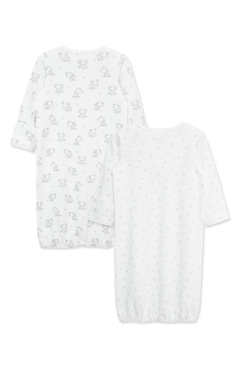 Little Me Elephants 2-Pack Organic Cotton Gowns, Alternate, color, White