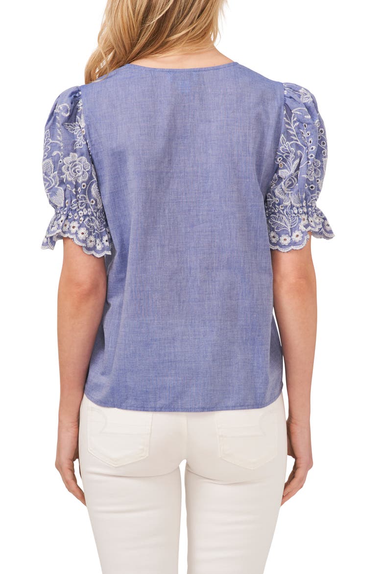 Eyelet Sleeve Top, Alternate, color, BLUE AIR