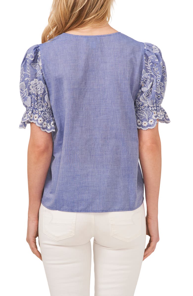 CeCe Eyelet Sleeve Top, Alternate, color, Blue Air