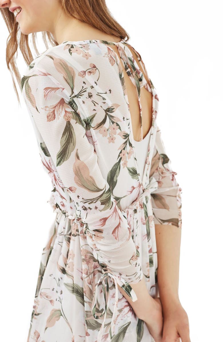 Topshop Lily Floral Mesh Dress, Alternate, color, 