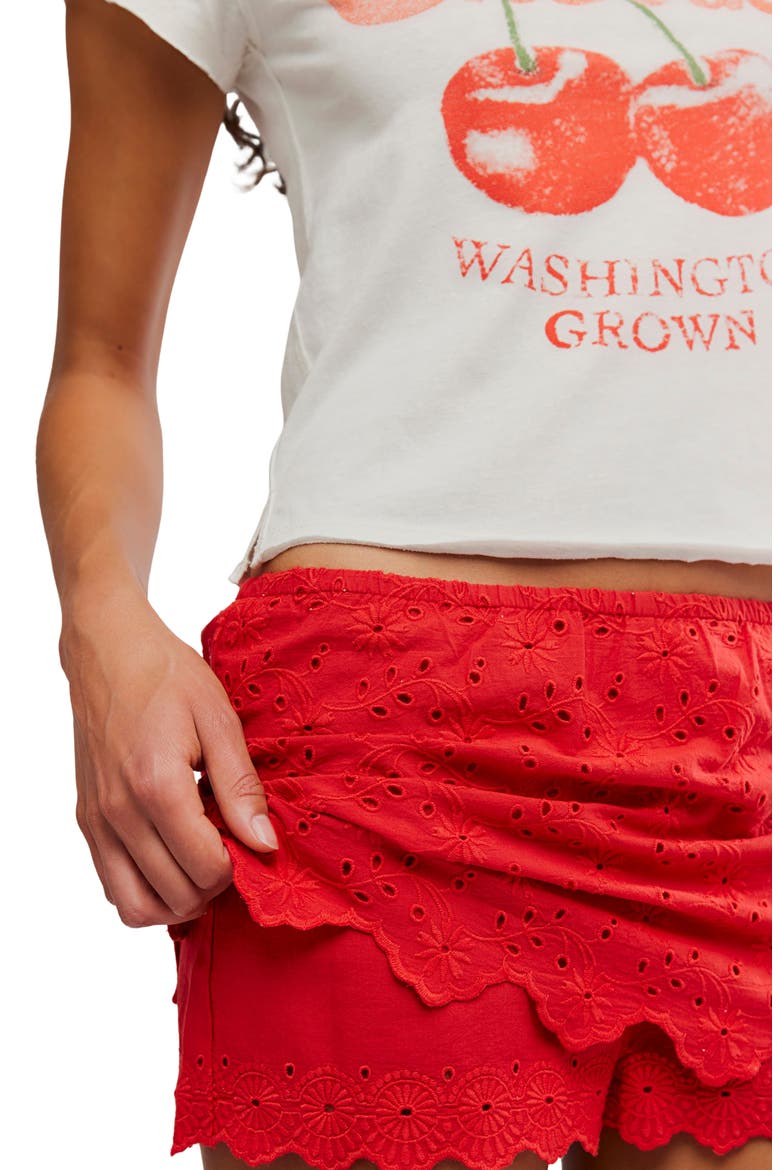 Eyes On You Floral Eyelet Embroidered Miniskort, Alternate, color, HIGH RISK RED