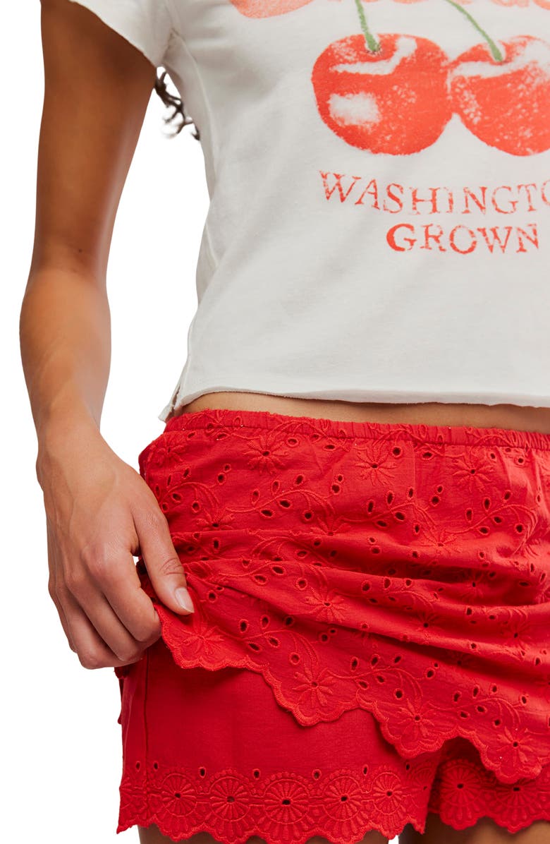 Free People Eyes On You Floral Eyelet Embroidered Miniskort, Alternate, color, High Risk Red