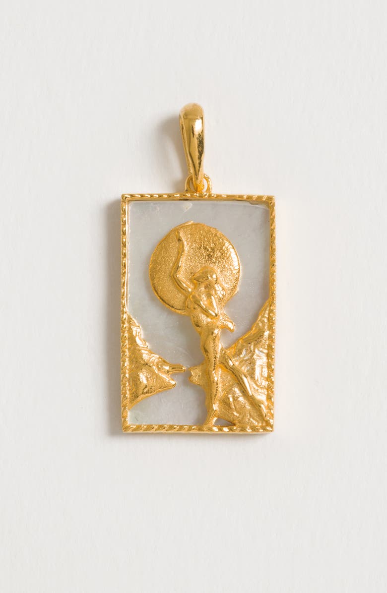Freya Rose Rectangle Woman and Moon Pendant, Alternate, color, Gold