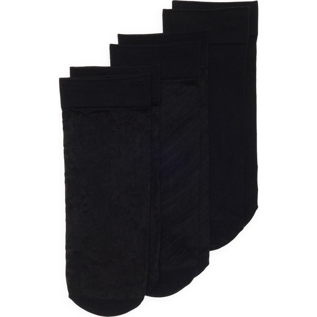 Nordstrom Rack 3-pack Animal Sheer Anklet Socks In Black