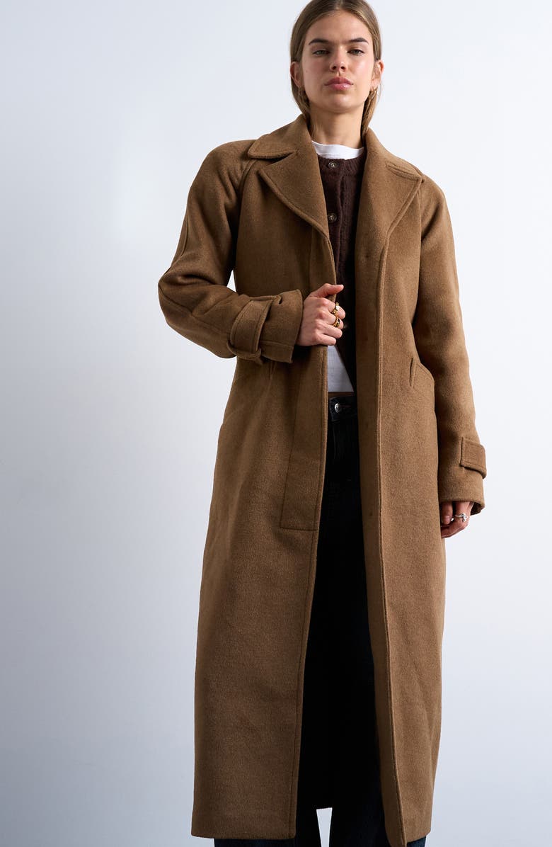 Topshop Belted Longline Coat, Alternate, color, Camel