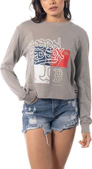 THE WILD COLLECTIVE Women's The Wild Collective Gray Boston Red Sox Cropped Long Sleeve T-Shirt
