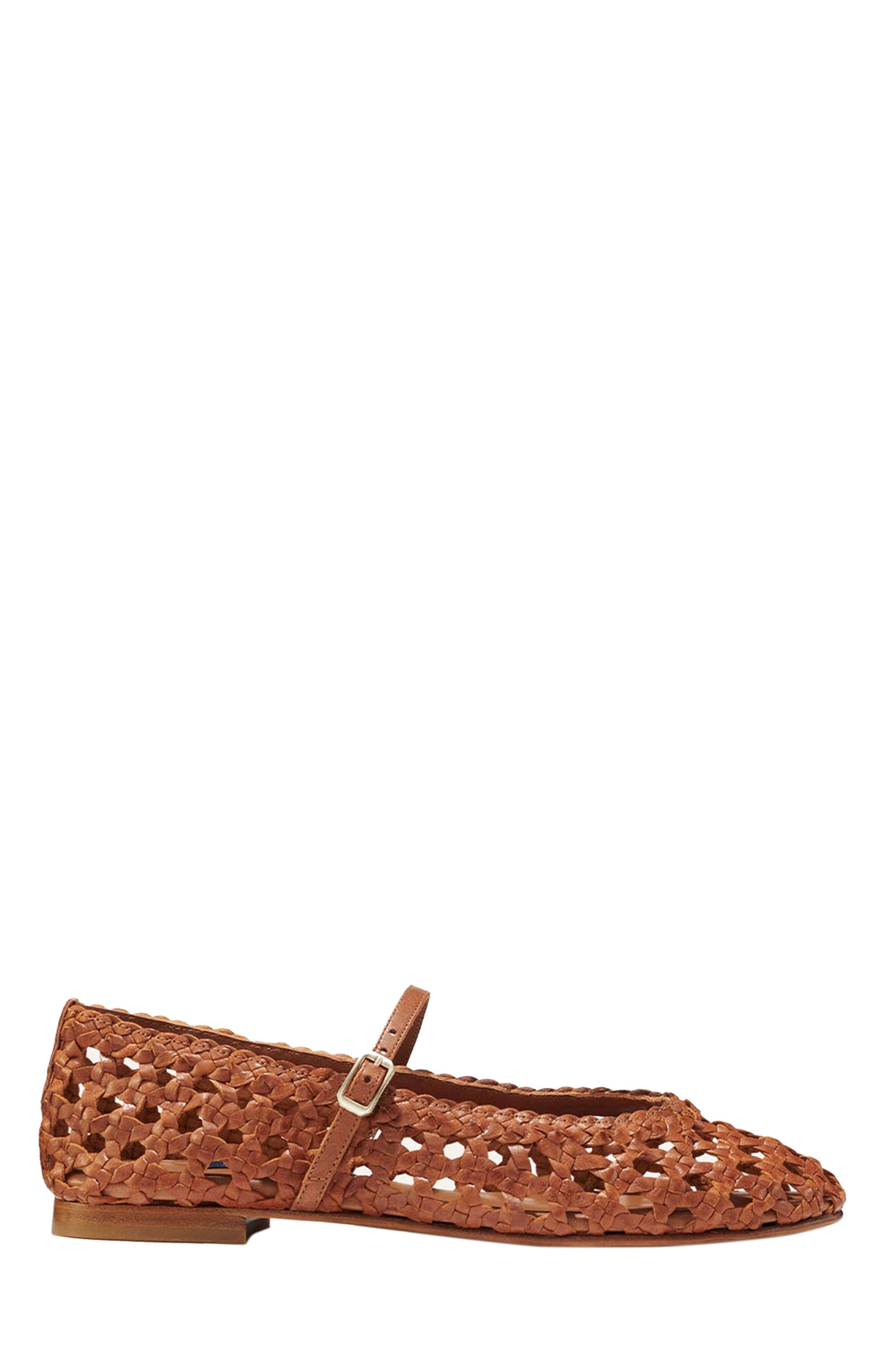MARGAUX The Woven Demi Jane Flat, Main, color, Saddle Leather