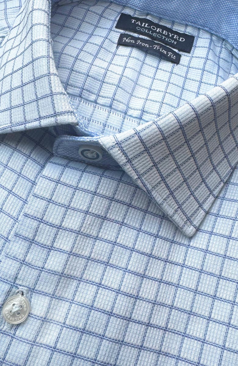 TailorByrd Trim Fit Dobby Check Non-Iron Stretch Dress Shirt, Alternate, color, Blue
