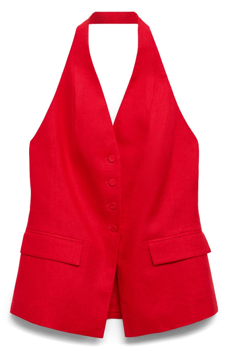 MANGO Limona Linen Halter Vest, Alternate, color, Red