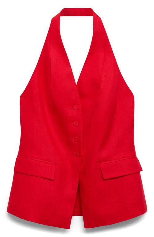 Shop Mango Limona Linen Halter Vest In Red