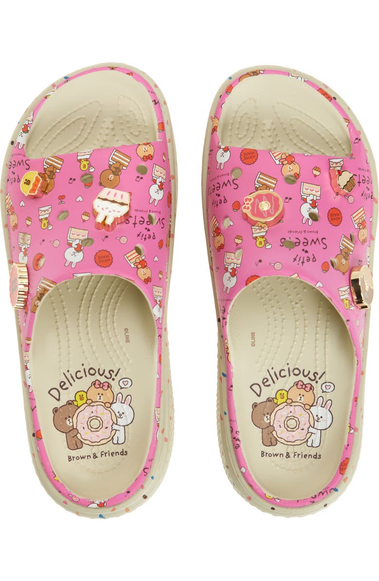 CROCS Line Friends Stomp Slide Sandal, Alternate, color, Bone/ Pink Multi