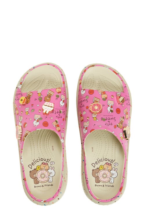 Crocs Line Friends Stomp Slide Sandal In Bone/pink Multi
