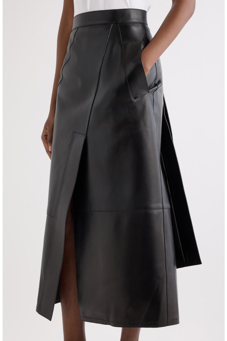 Asymmetrical Leather Midi Skirt, Alternate, color, BLACK