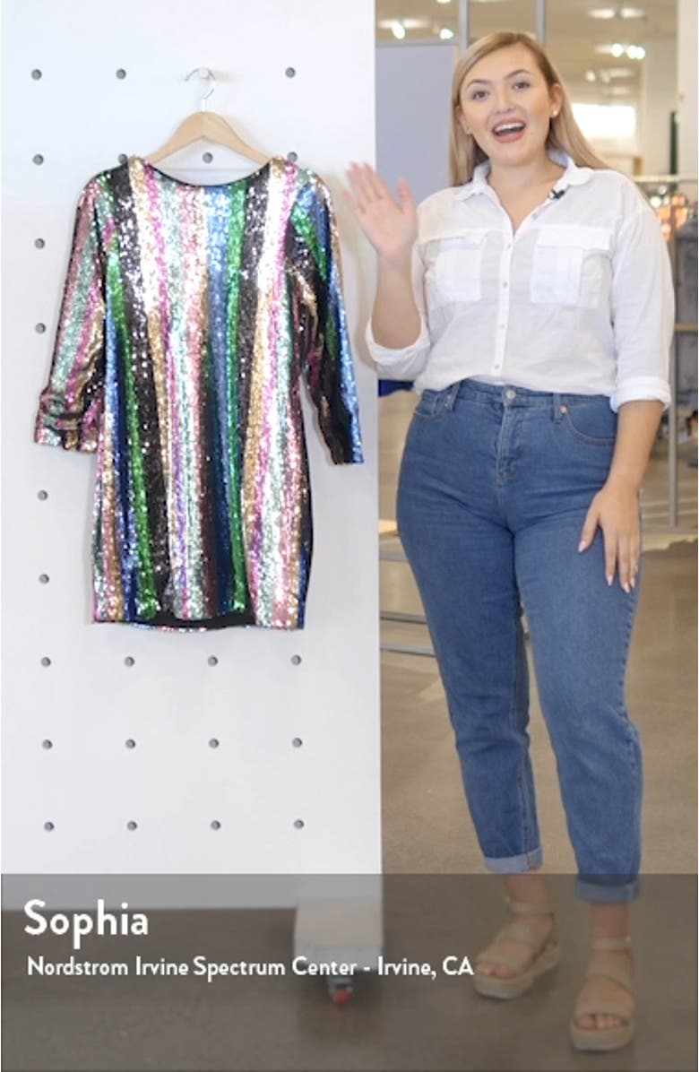 Over the Rainbow Sequin Stripe Long Sleeve Minidress, sales video thumbnail