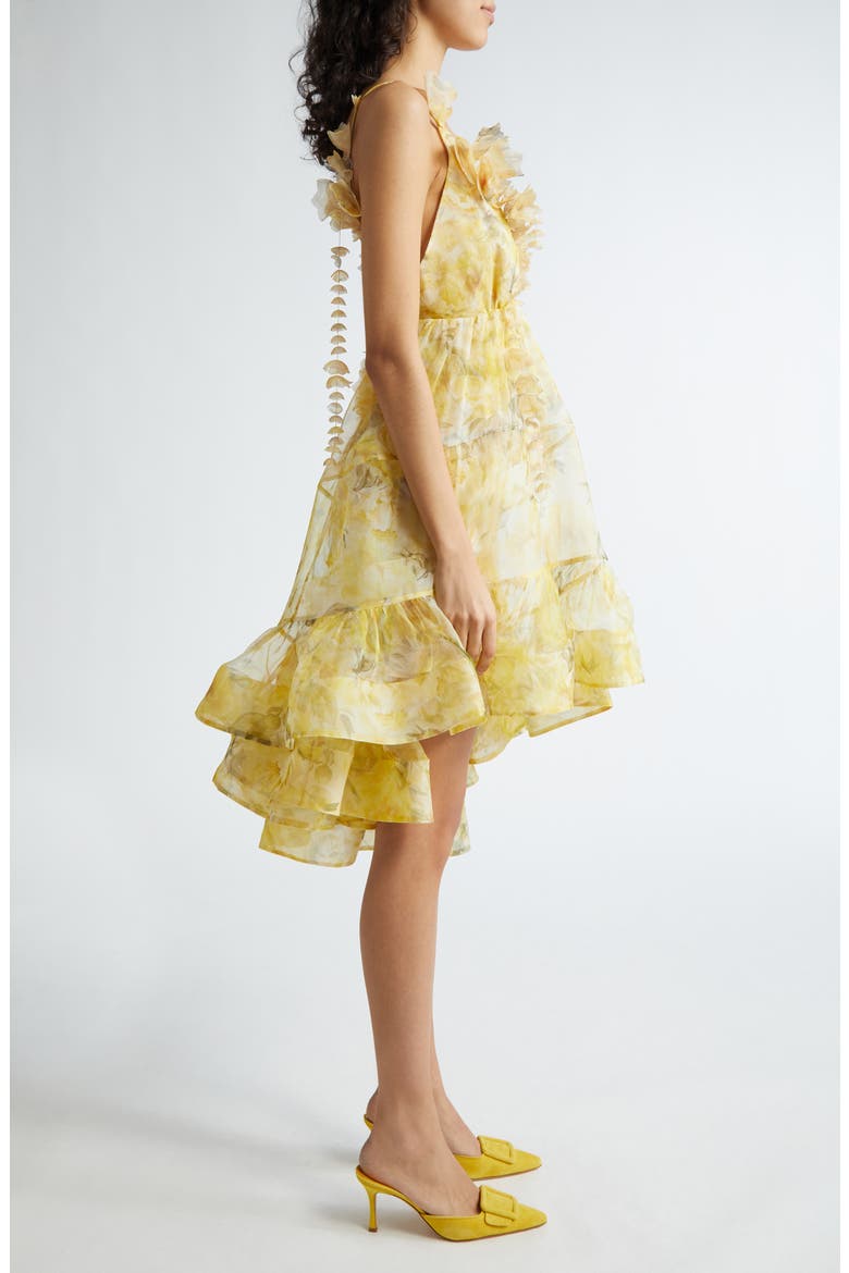 Harmony Floral Asymmetric Silk Organza Dress, Alternate, color, YELLOW PEONY