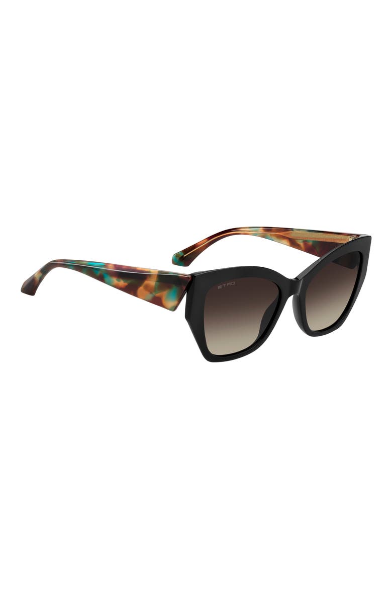 0143/S 55mm Gradient Cat Eye Sunglasses, Alternate, color, BLACK GREEN HAVANA/ BROWN SF
