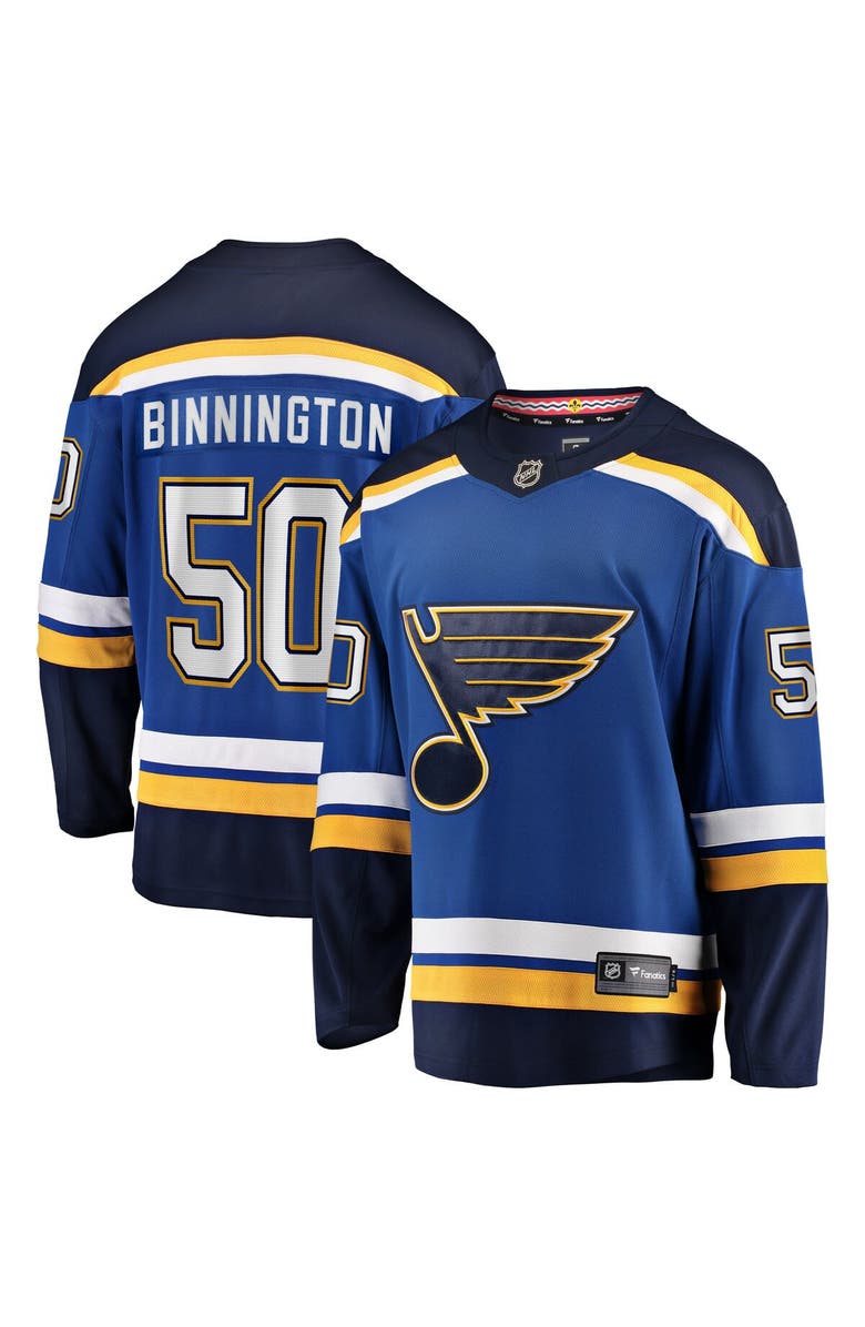 FANATICS Men's Fanatics Jordan Binnington Blue St. Louis Blues Breakaway Home Jersey, Main, color, 