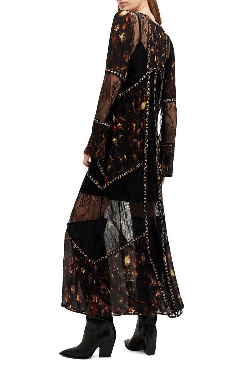 AllSaints Bryn Embellished Long Sleeve Maxi Dress, Alternate, color,