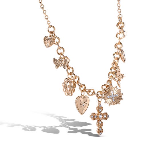 Jessica Simpson Gold-tone Textured Cross & Heart Charm Necklace In Gold