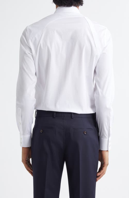 Shop Alexander Mcqueen Mcqueen Logo Tape Harness Stretch Cotton Button-up Shirt In Opticalwhite