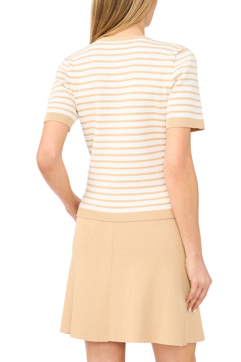 Stripe Short Sleeve Cardigan, Alternate, color, PEBBLE