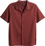 BOSS Powell Solid Short Sleeve Cotton Button-Up Shirt