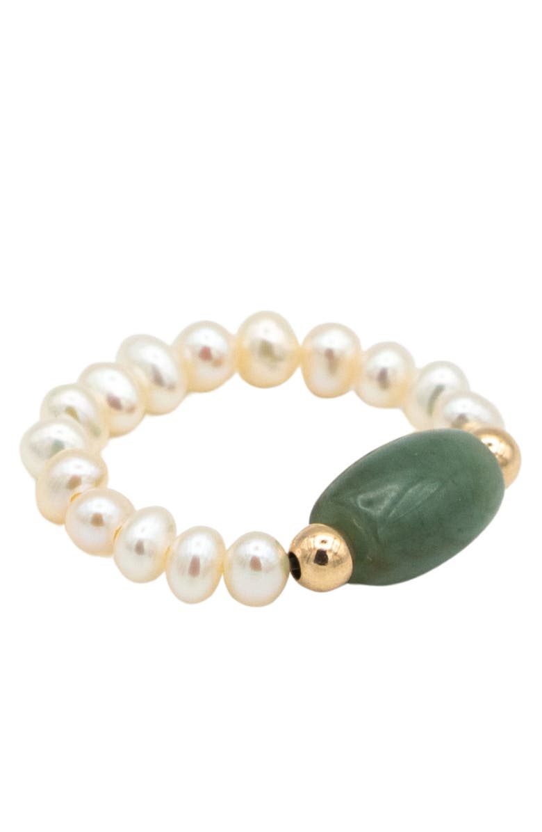 seree Isa Jade and beaded pearl stretch ring, Main, color, Light Green