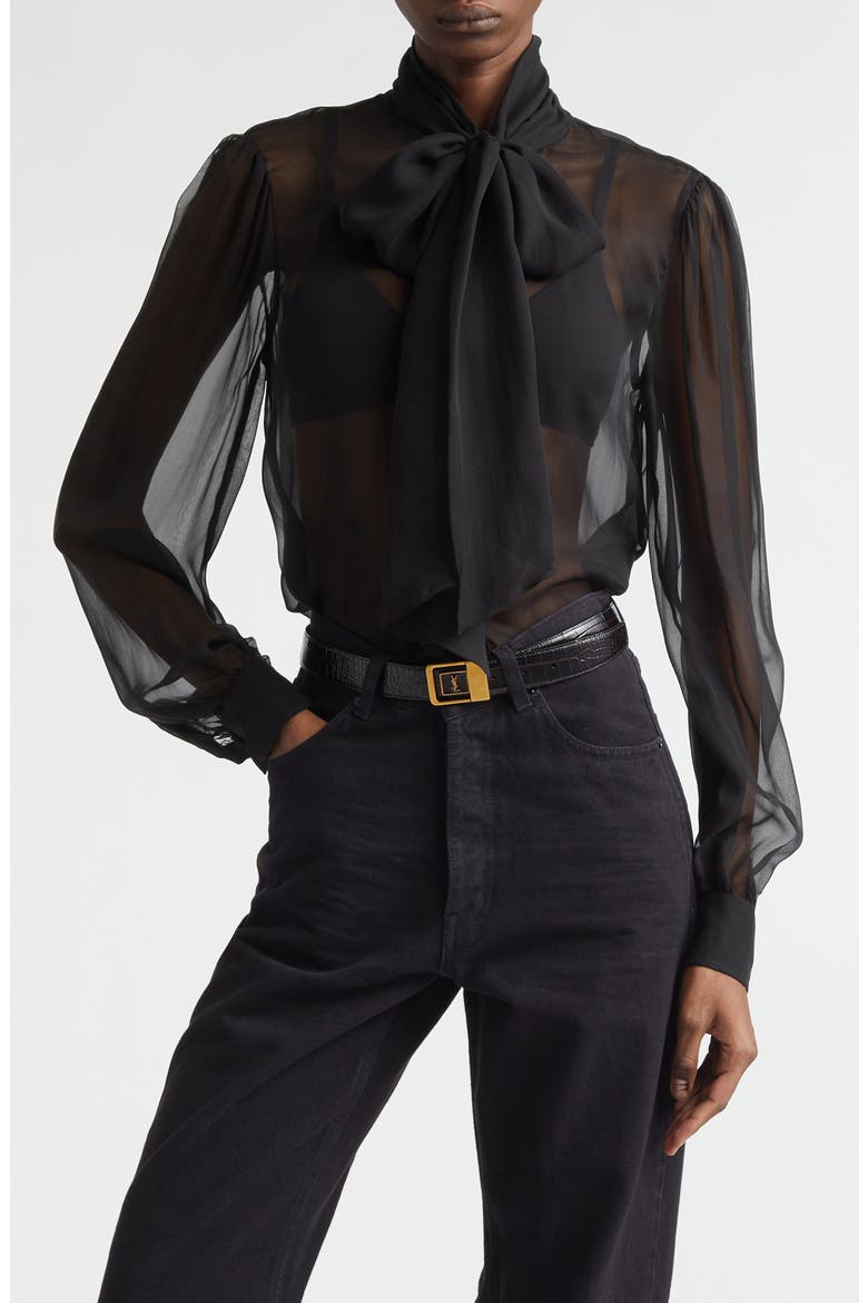 saint laurent dress shirt Saint Laurent Yves Collar Classic Shirt in Matte And Shiny Silk
