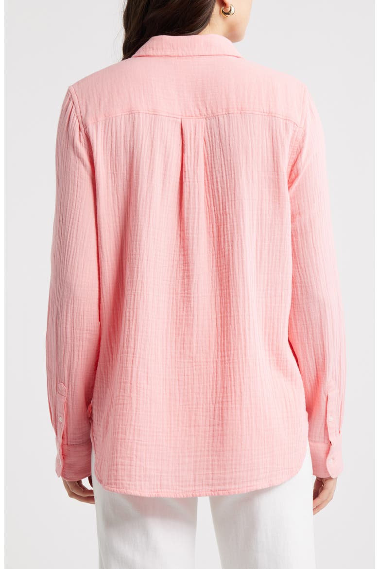 Casual Gauze Button-Up Shirt, Alternate, color, PINK DIANTHUS
