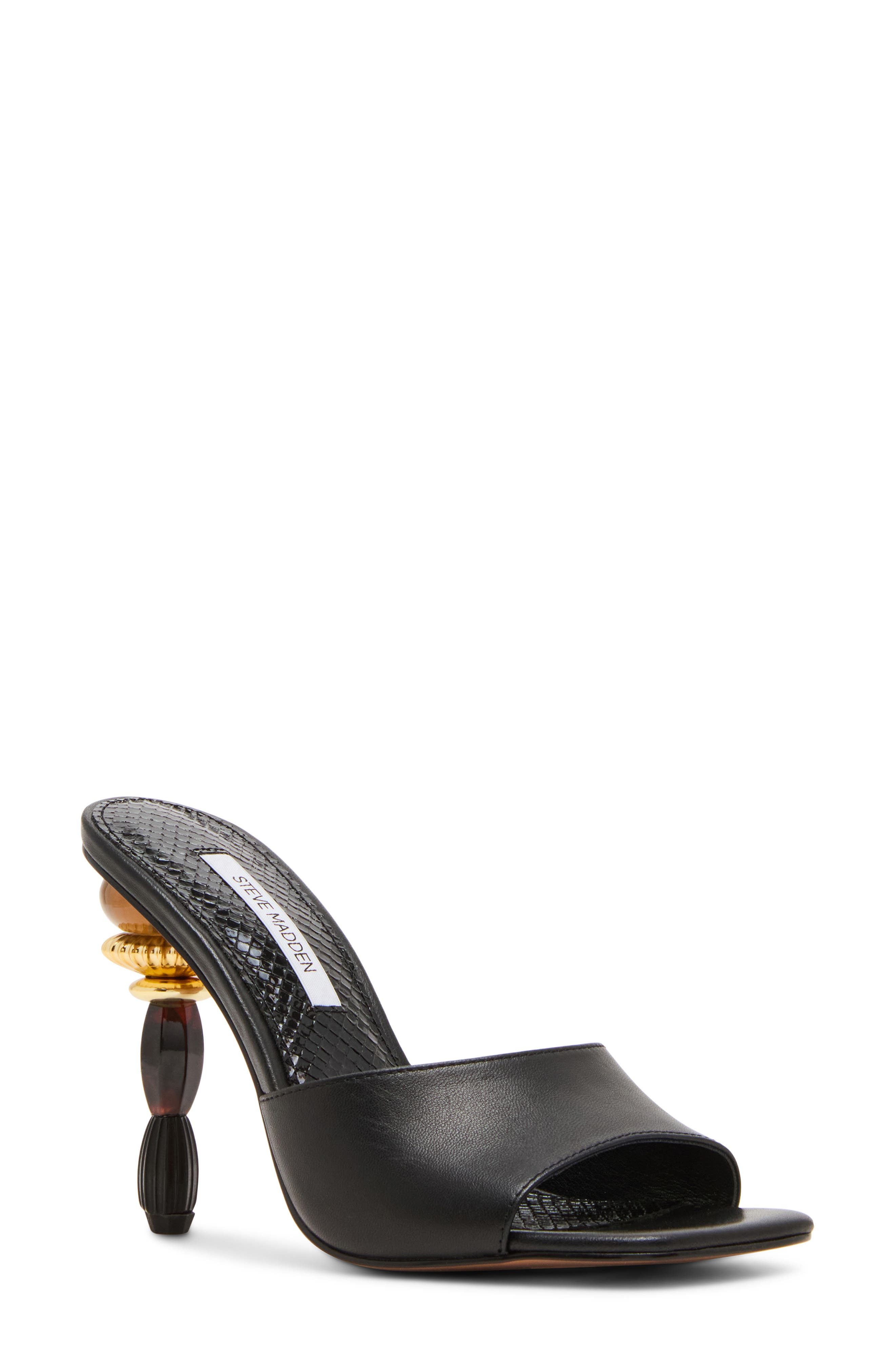 Steve Madden Sia Statement Heel Slide Sandal, Main, color, Black