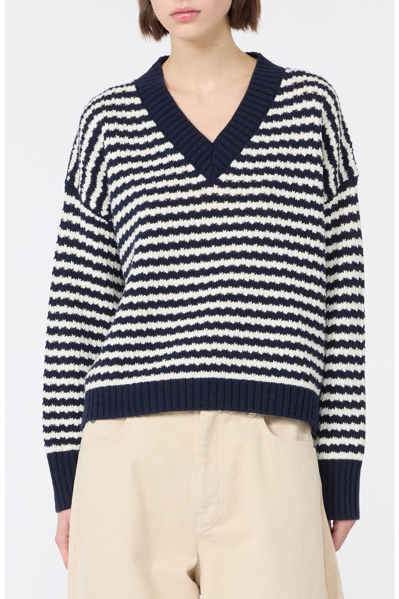 Spiga V-Neck Virgin Wool Sweater, Main, color, NAVY