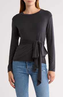 GO COUTURE Tie Front Long Sleeve Knit Top