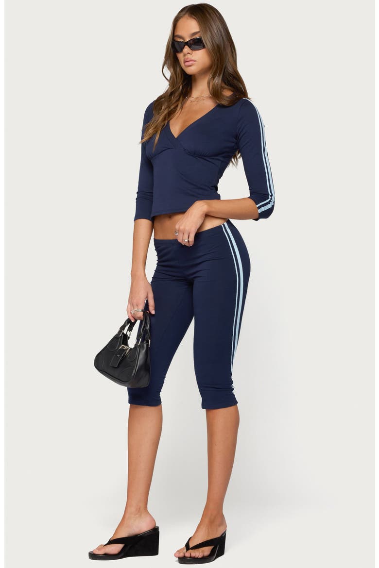 Danie Side Stripe Capri Leggings, Alternate, color, NAVY