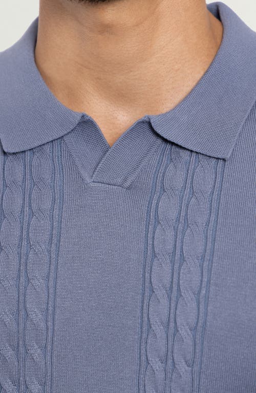 Spring + Mercer Cable Short Sleeve Johnny Collar Sweater In Heather Slate