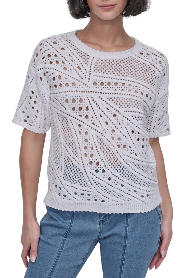 Cotton Crochet Sweater, Main, color, WHITE