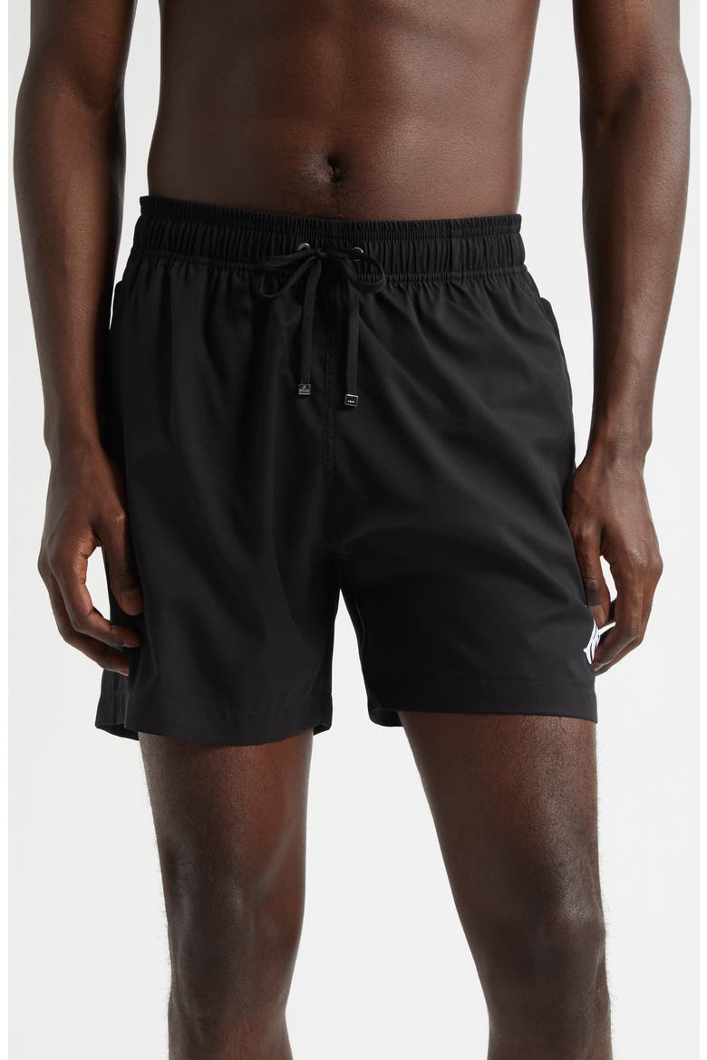 Core Logo Swim Trunks, Main, color, BLACK