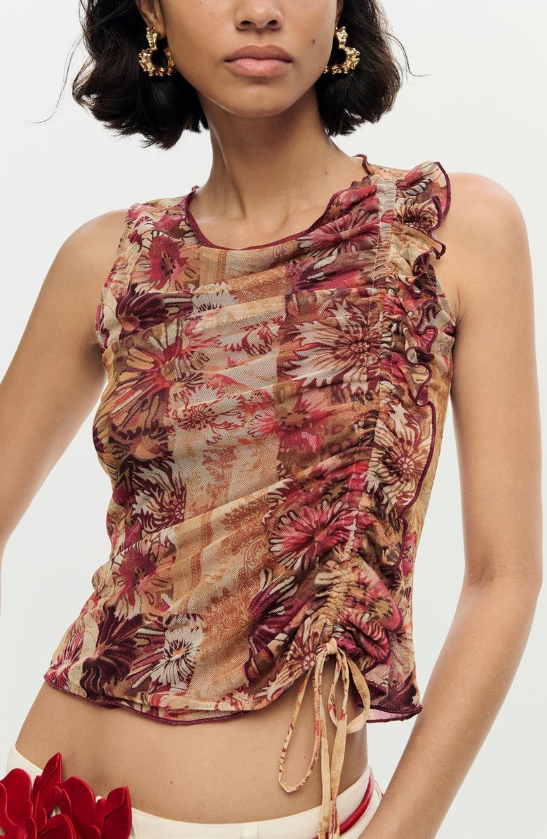 Desigual Cinched Tie Sleeveless Crop T-Shirt, Alternate, color, Orange Multi