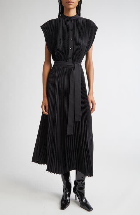 Farah Pleated Technical Crepe Midi Dress