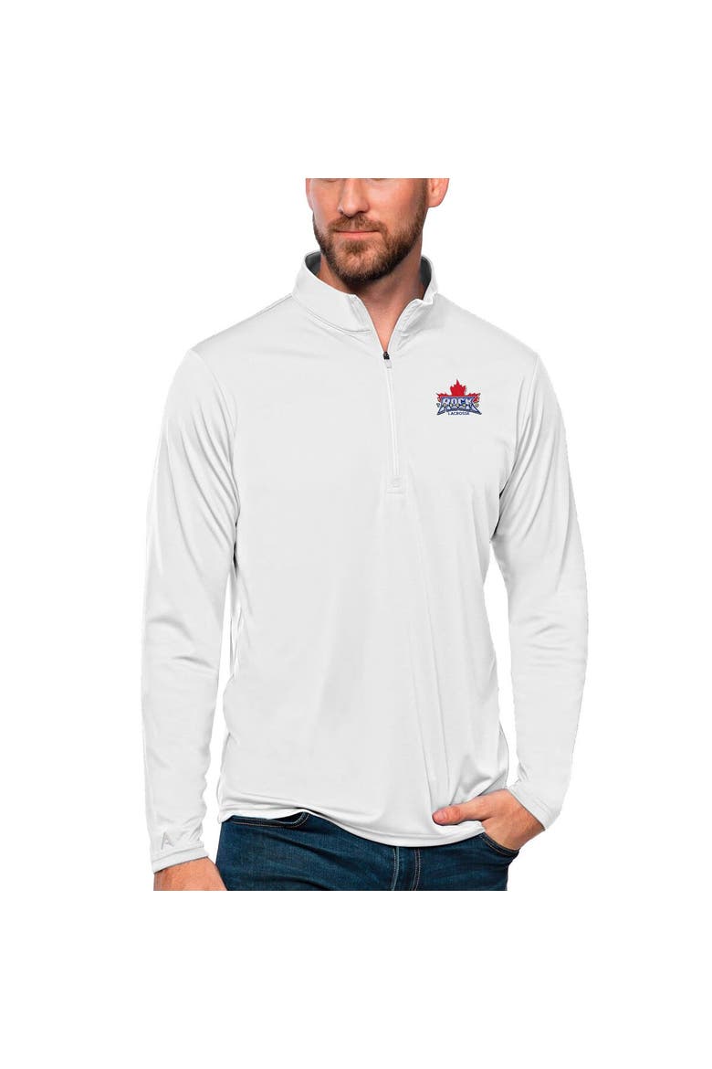 Men's Antigua White Toronto Rock Tribute Quarter-Zip Pullover Top, Main, color, White