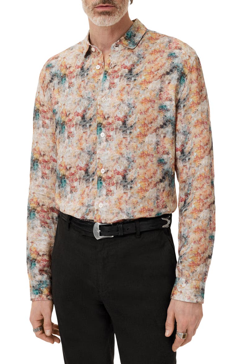 Luca Paint Pattern Button-Up Shirt, Main, color, BUTTERCUP
