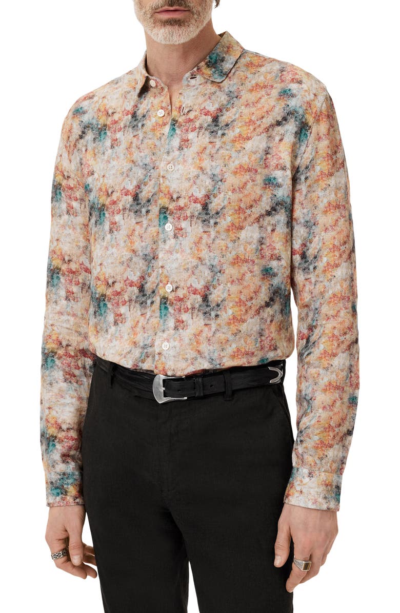 John Varvatos Luca Paint Pattern Button-Up Shirt, Main, color, Buttercup