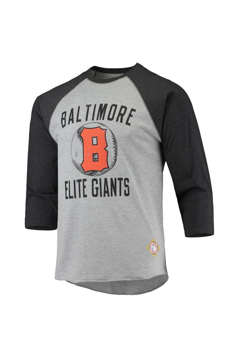 Men's Stitches Heathered Gray/Black Baltimore Elite Giants Negro League Wordmark Raglan 3/4-Sleeve T-Shirt, Alternate, color, Heather Gray