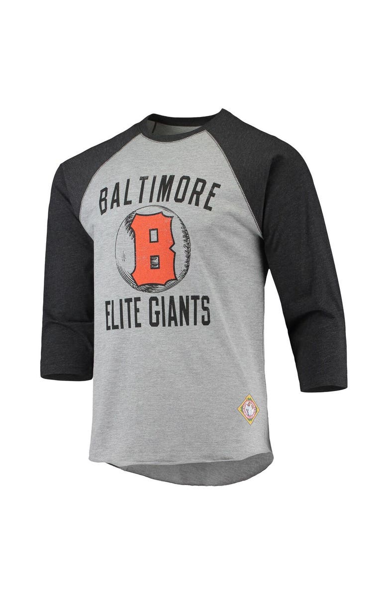 STITCHES Men's Stitches Heathered Gray/Black Baltimore Elite Giants Negro League Wordmark Raglan 3/4-Sleeve T-Shirt, Alternate, color, Heather Gray