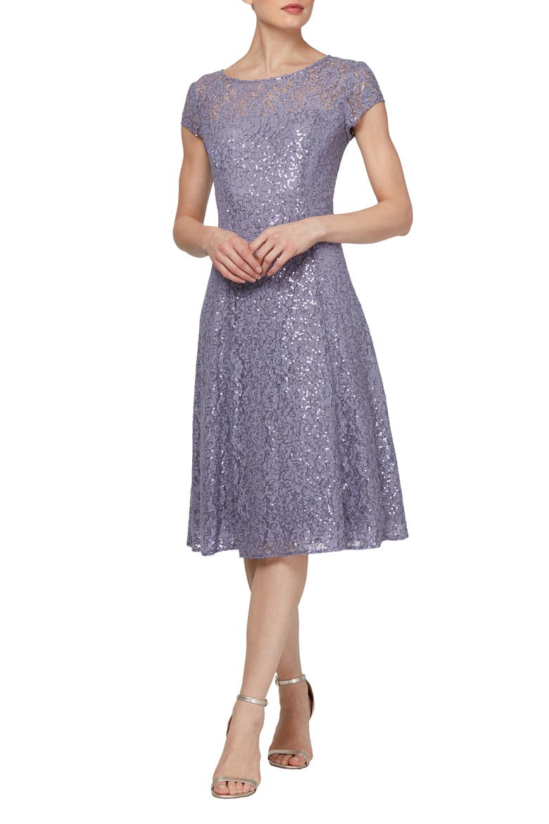 Cap Sleeve Metallic Lace Dress, Main, color, MYSTC/HTHR