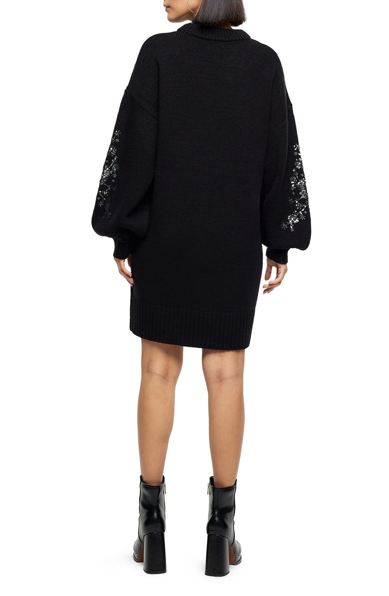 River Island Jessie Crystal Floral Embellished Long Sleeve Sweater Dress, Alternate, color, 