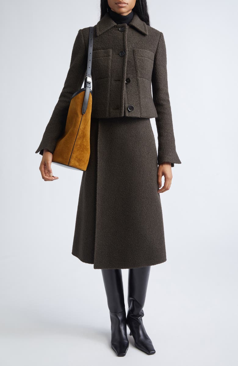 Proenza Schouler Kinsley Bouclé Twill Crop Jacket, Alternate, color, Wood