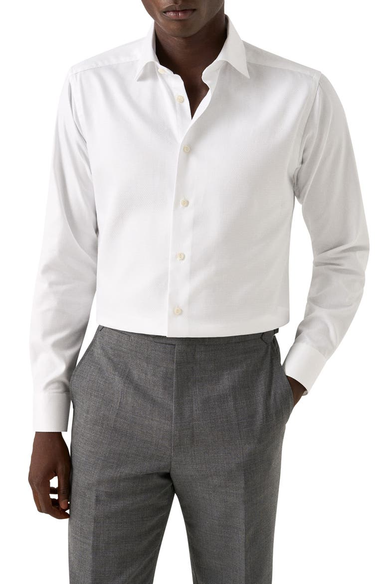 Slim Fit Cotton Dobby Dress Shirt, Main, color, WHITE